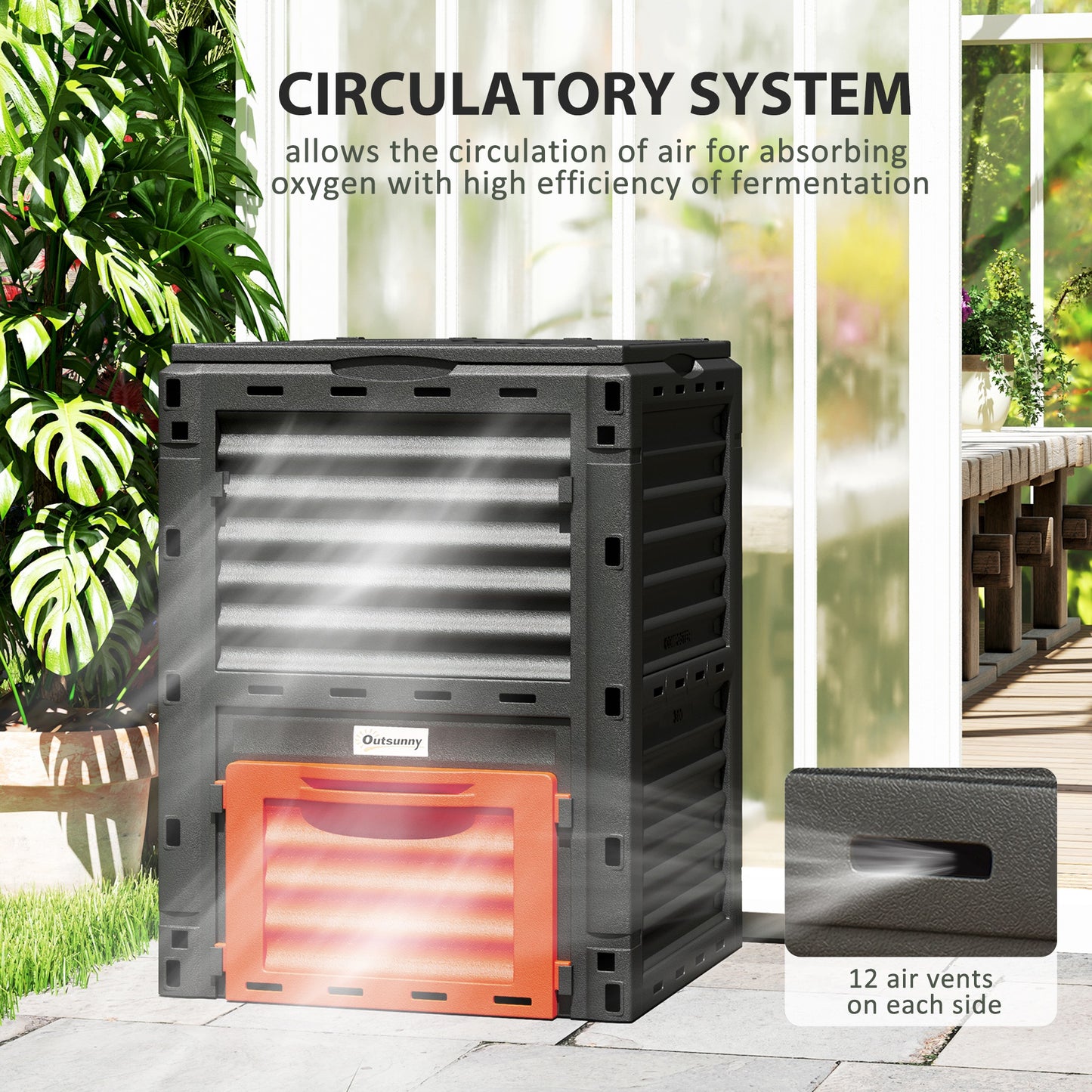 80 Gallon Outdoor Compost Bin - Large Capacity Garden Aerator with Lid