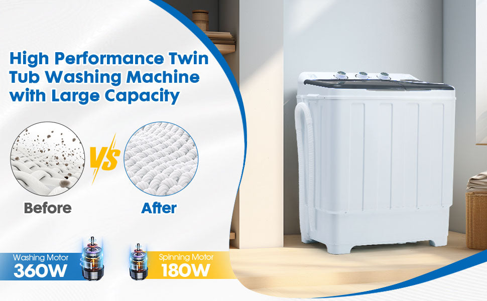 Grey28lbs Portable Washing Machine With 18lbs Wash And 10lbs Spin,