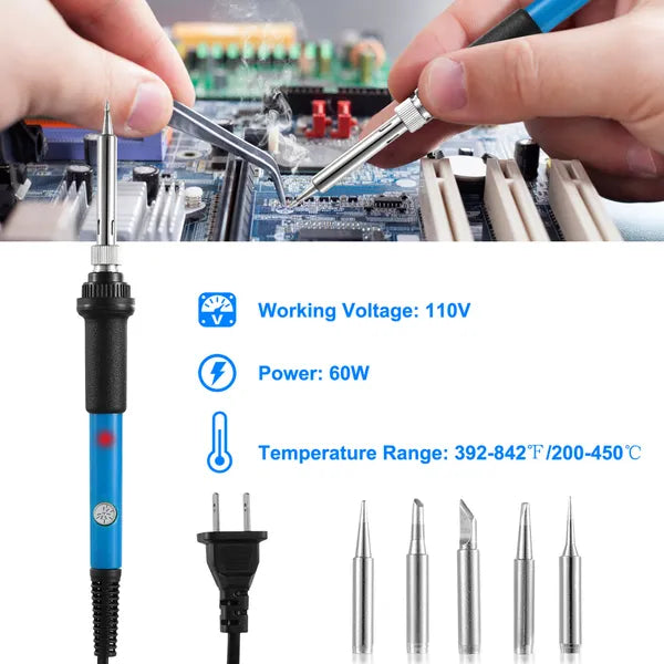 Adjustable 110V Soldering Iron Kit with 5 Tips - Electric PCB Welding Tool