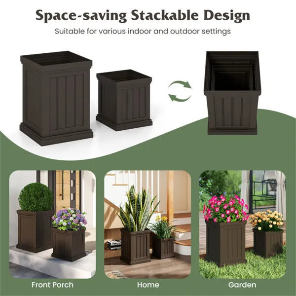 Set of 2 Stackable Weather-Resistant Planters with Drainage