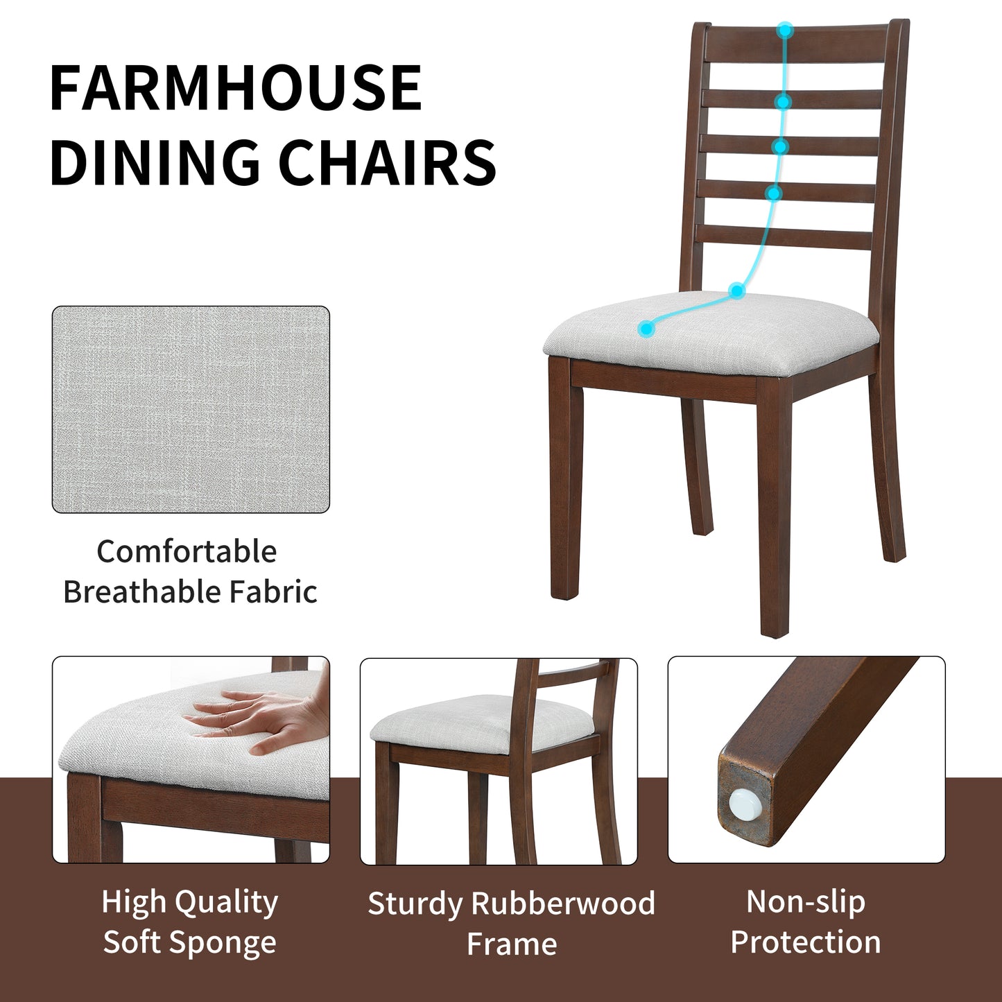 4-Piece Farmhouse Dining Chairs Set, Upholstered With High Ladder