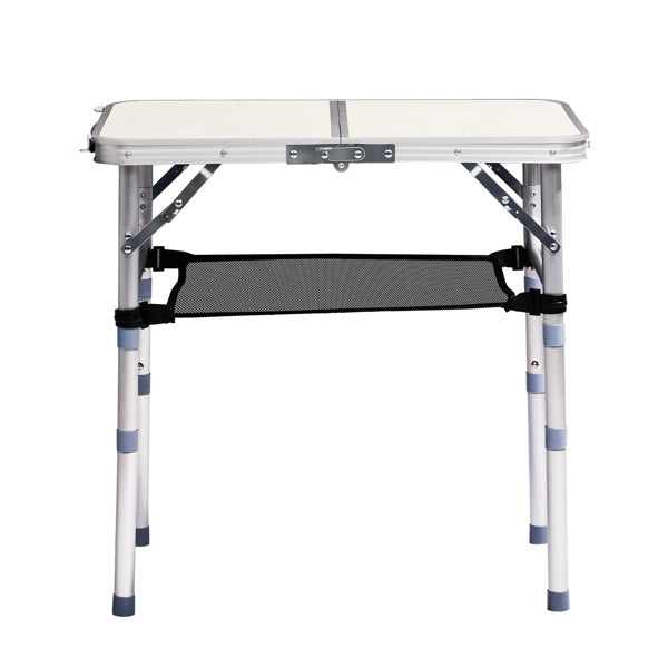 Portable Folding Camping Table - 2ft Aluminum Picnic Side Table with 3 Adjustable Heights and Carry Handle, White