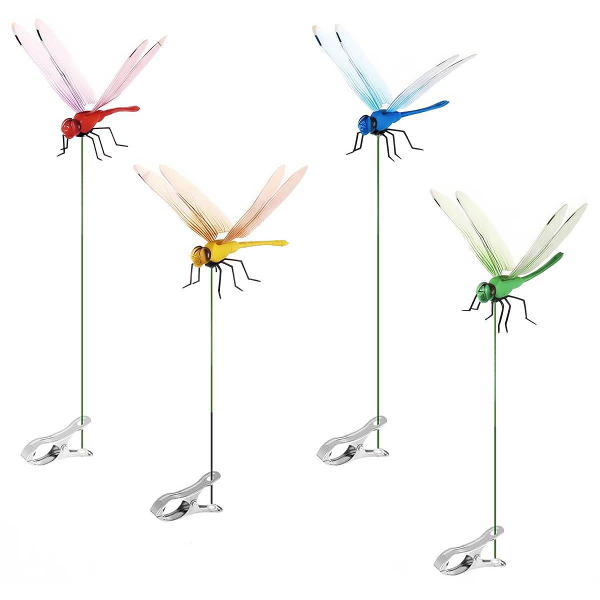 4 Pack Dragonfly Decoys for Bug Prevention - Realistic Insect Deterrent Clips for Garden & Horse Protection