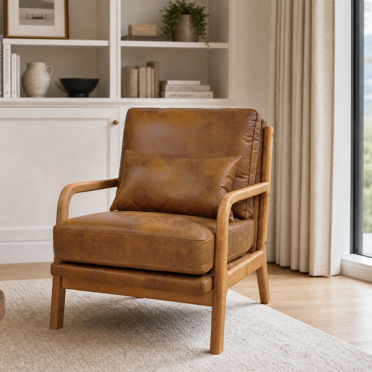 Mid-Century Modern Wooden Lounge Chair - Light Brown