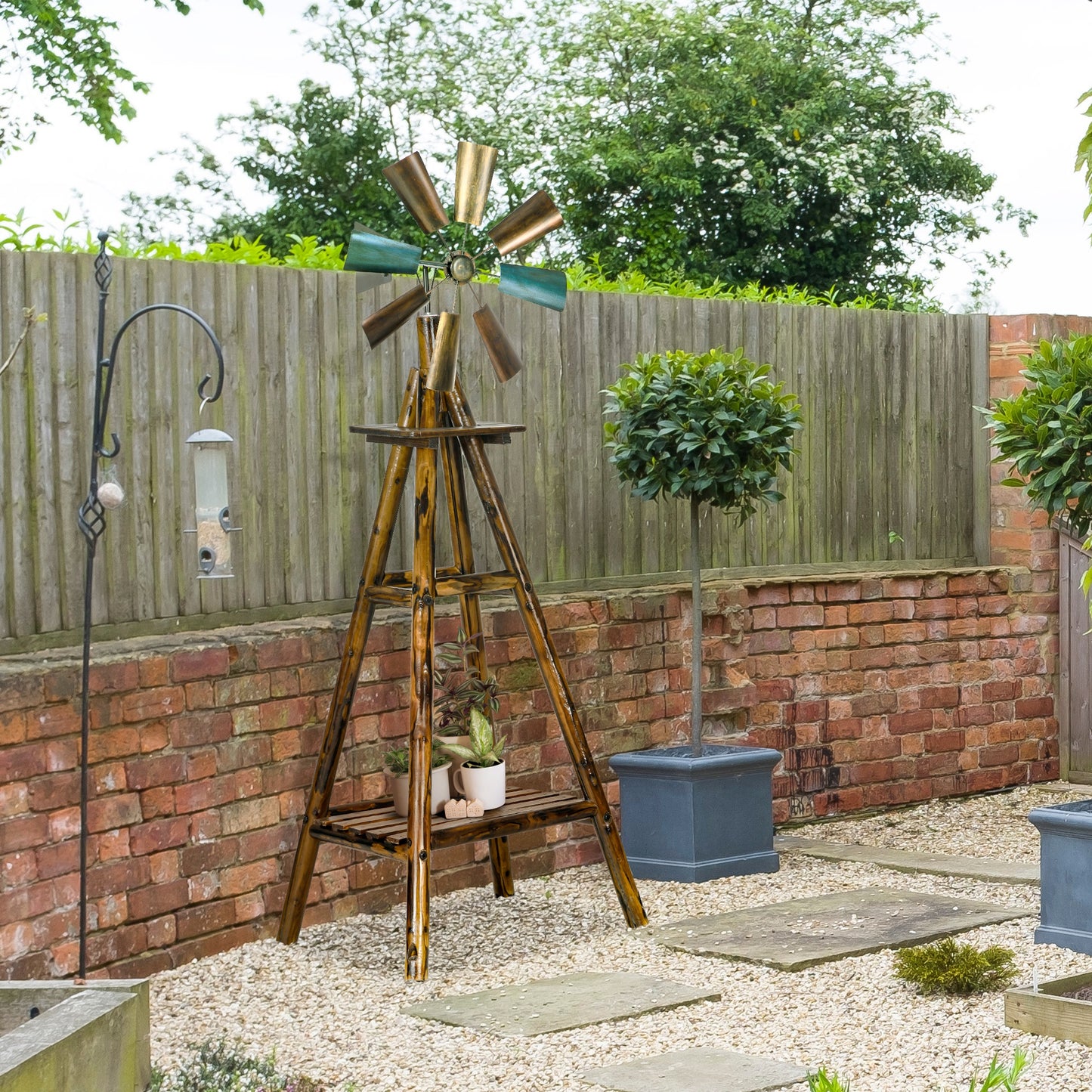 Weather Vane with Shelf - Carbonized Wood & Steel Windmill Head