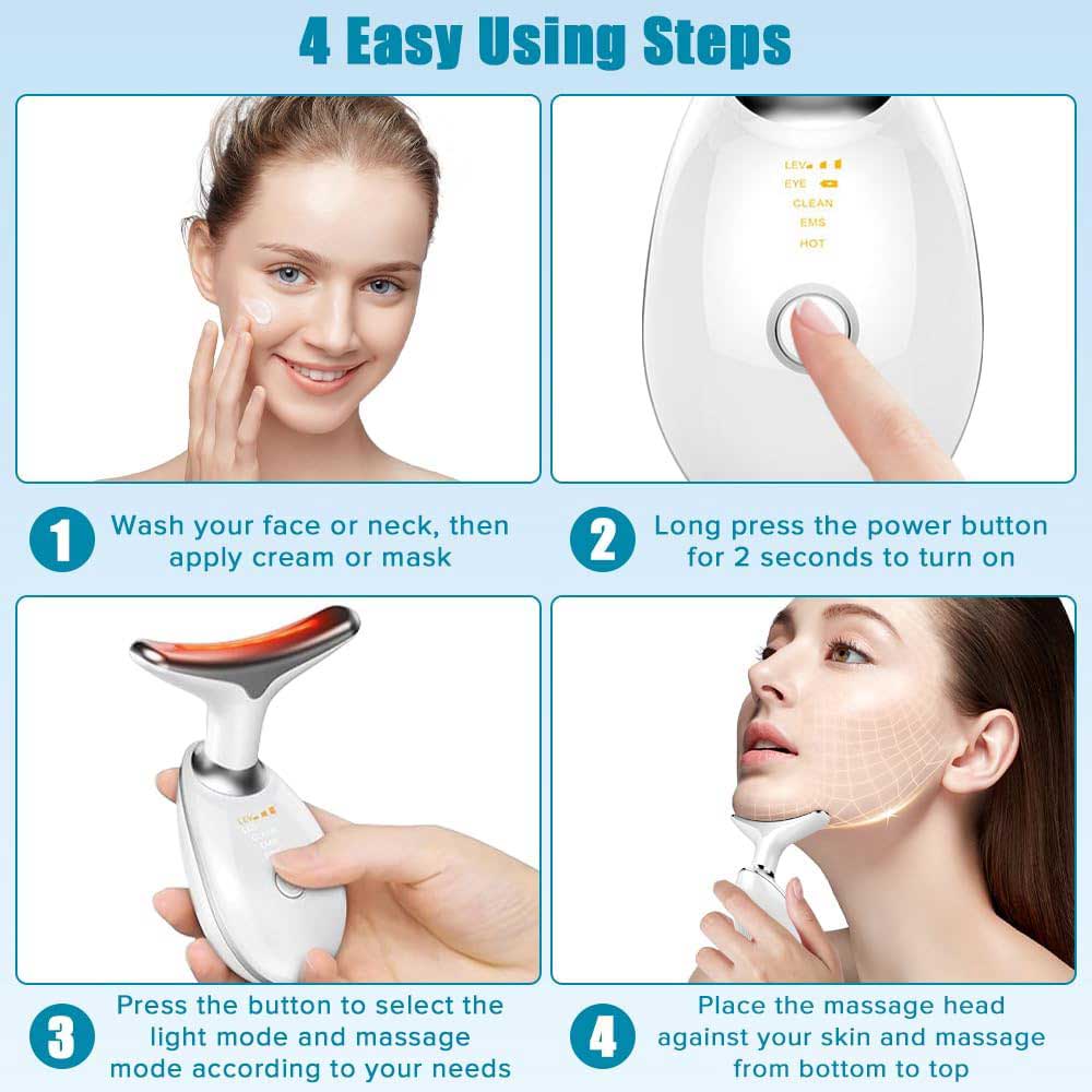 LED Face & Neck Massager - 3-Mode Vibration Skin Tightening Tool