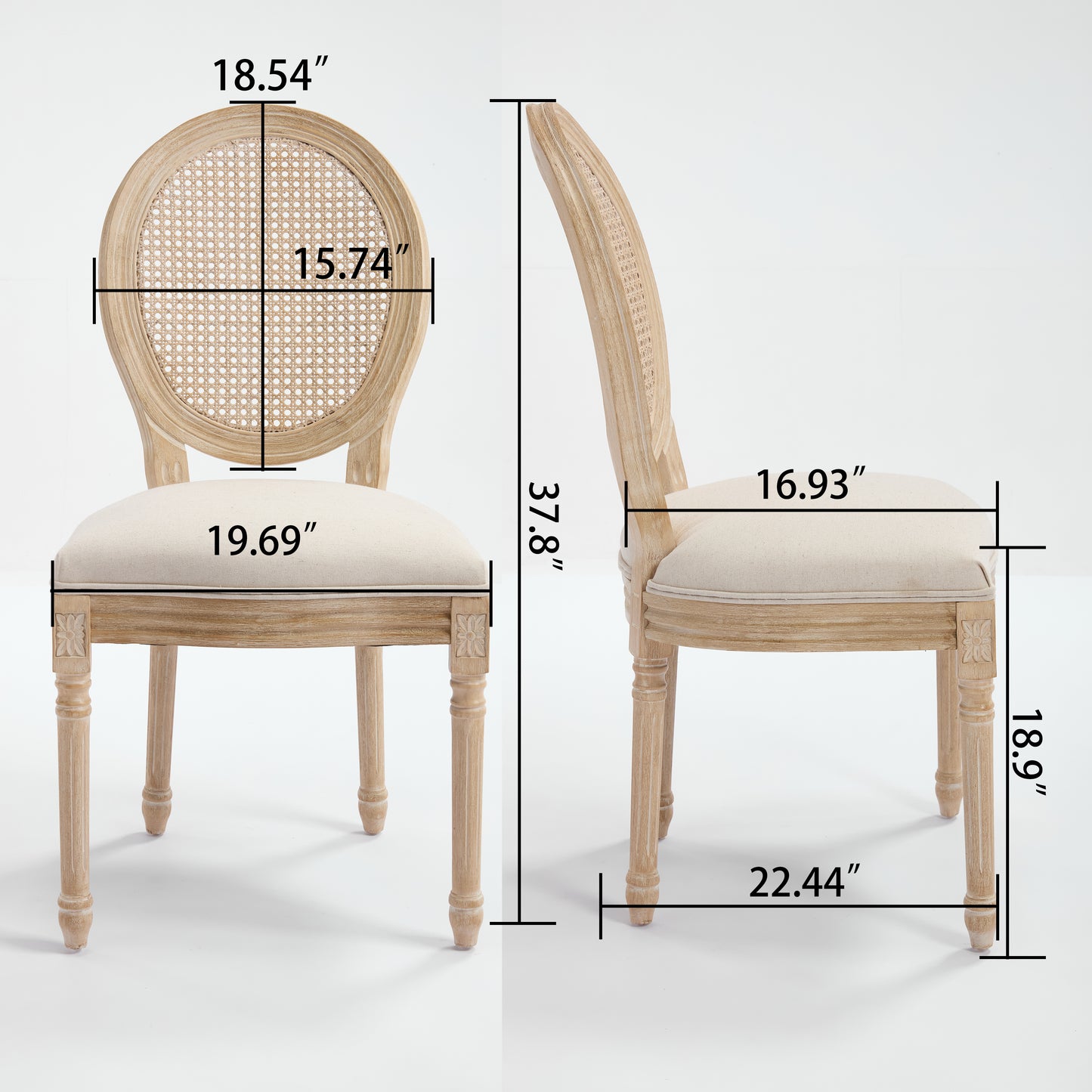 French Country Dining Chairs - Set of 2 Beige Wooden Frame