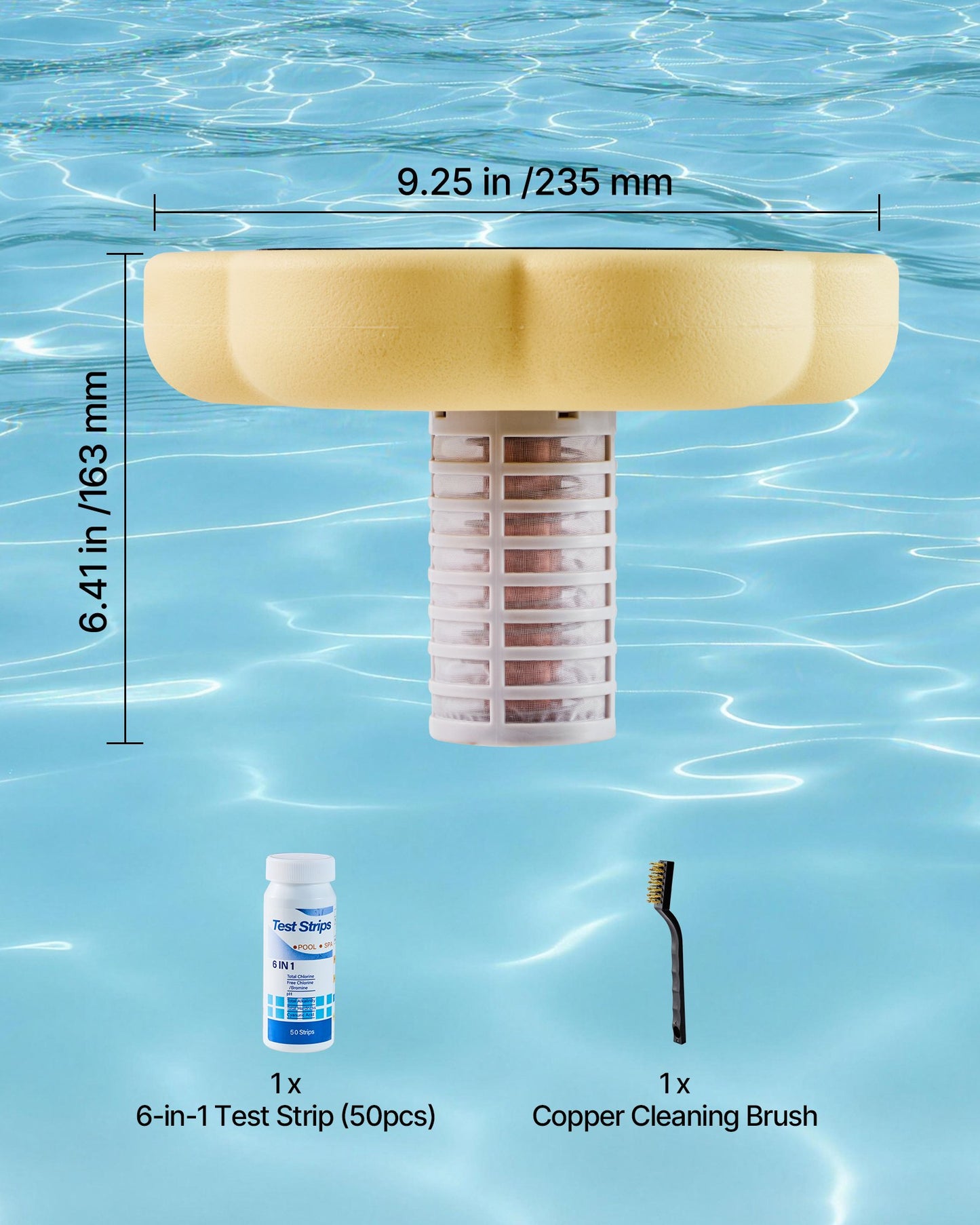 Solar Pool Ionizer with Copper Anode - Up to 45000 Gallons, Floating Water Purifier for Pools & Spas