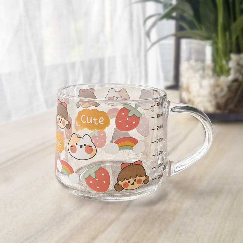 Minimalist Cartoon Glass Water Cup with Straw - Heat-Resistant, 400ML