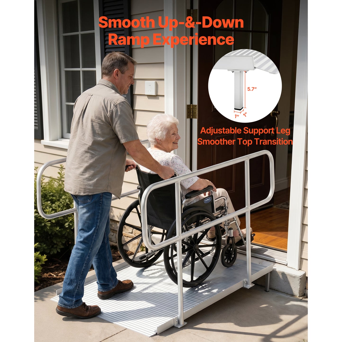 Heavy Duty Aluminum Wheelchair Ramp 71.1 x 32.7 Inches with Handrails, 1000 Lb Capacity, Portable for Home & Stairs