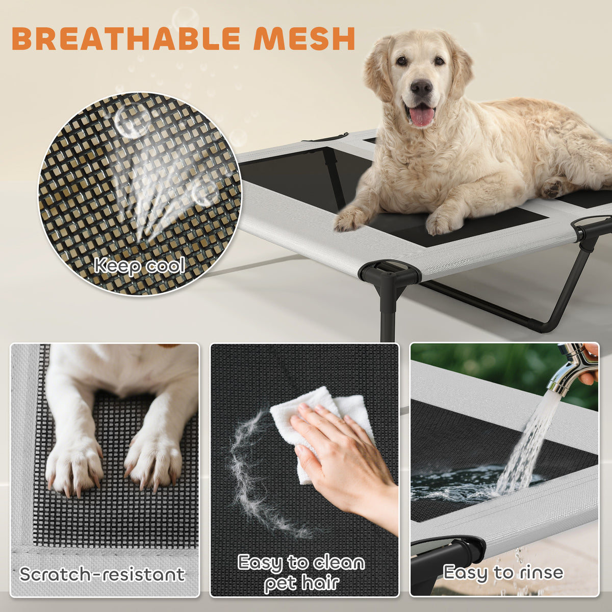 Elevated Outdoor Dog Bed with Canopy, Cooling Pad & Storage Bag - 36x29.5 Inches