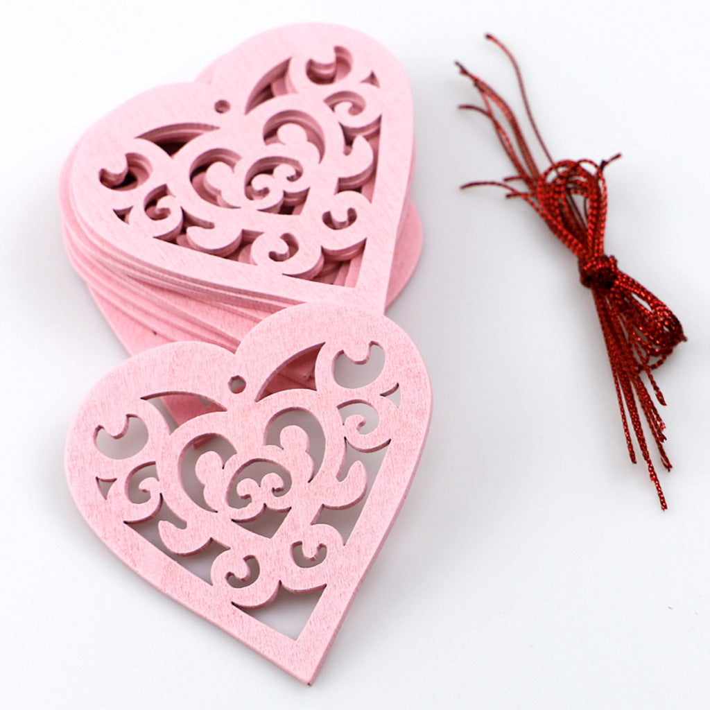 Decorative Wooden Pendant Crafts Set - Abstract Heart Shapes, 10 Pieces
