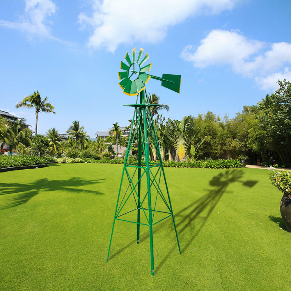 8FT Weather-Resistant Garden Windmill with Steel Frame for Lawn Decor