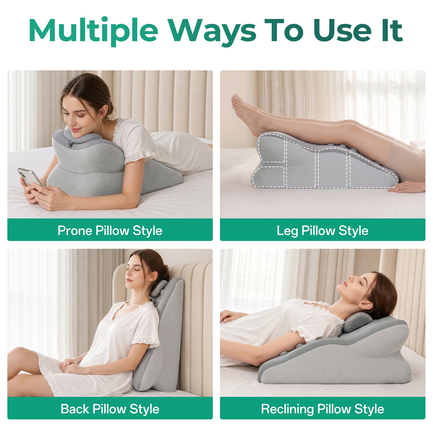 Ergonomic Memory Foam Support Pillow for Couples - Grey