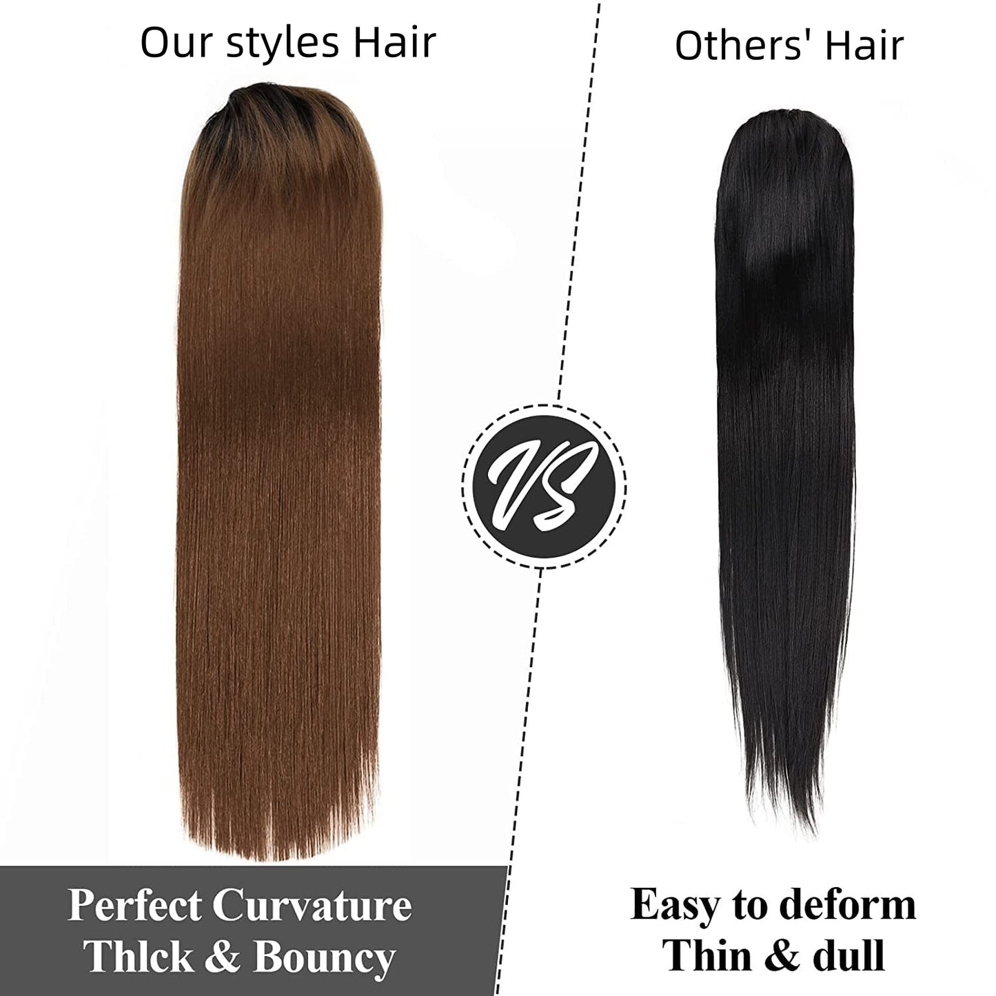 Long Straight Ponytail Extension - Drawstring Ombre Brown Hairpiece