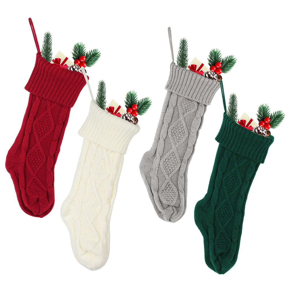 Large Christmas Gift Bag 46CM Wool Knitted Socks Scene Decor - Holiday Ornament
