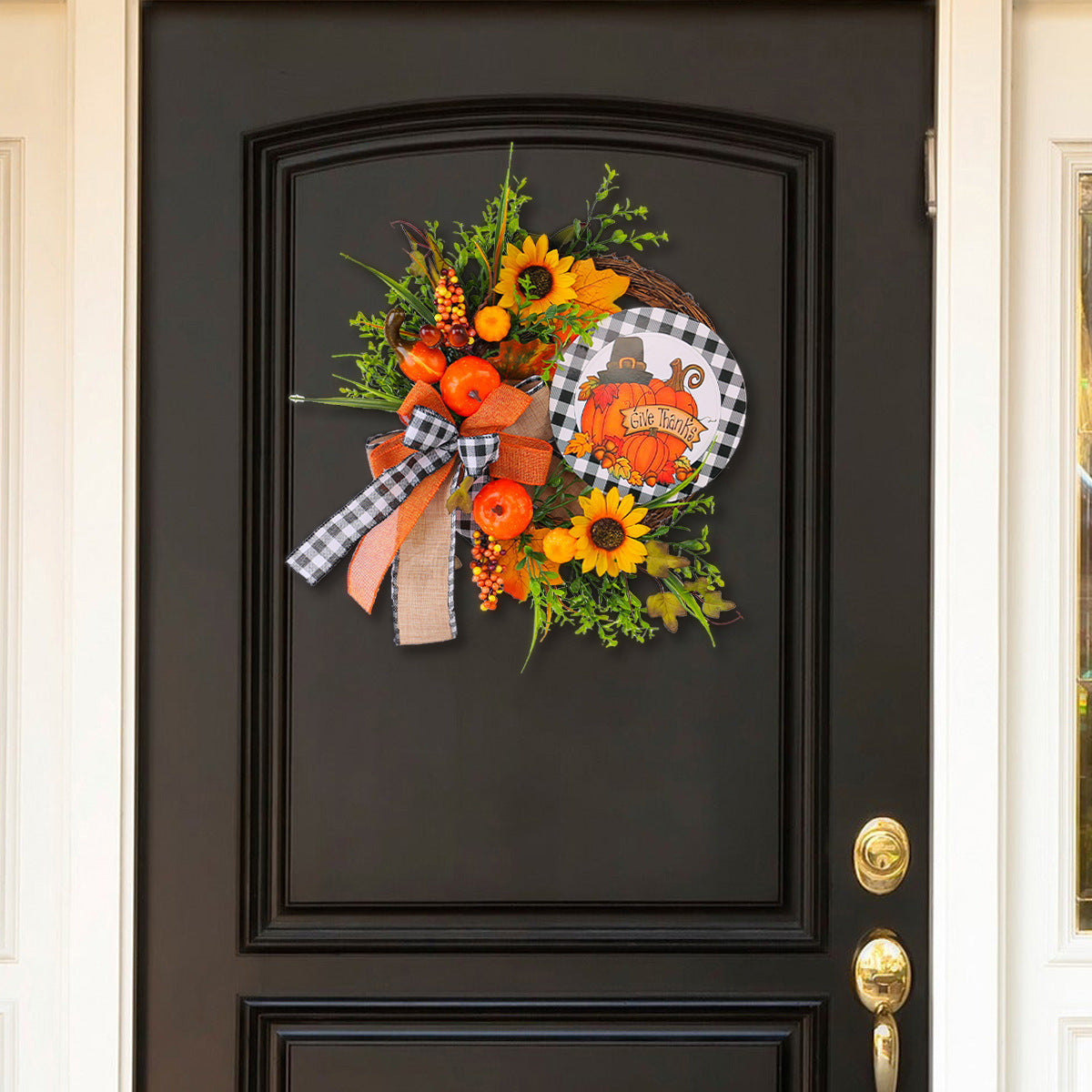 Thanksgiving Pumpkin Wooden Wreath Sign Pastoral Decor - Model A3-3