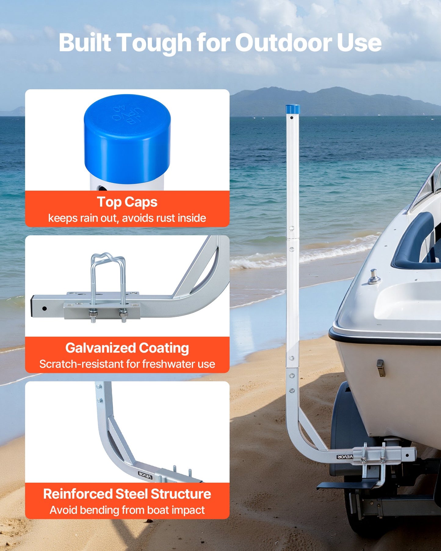 Boat Trailer Guide Poles - Adjustable Steel & PVC, 30.5/47.5 Inch Height, 2PCS for Ski & Fishing Boats
