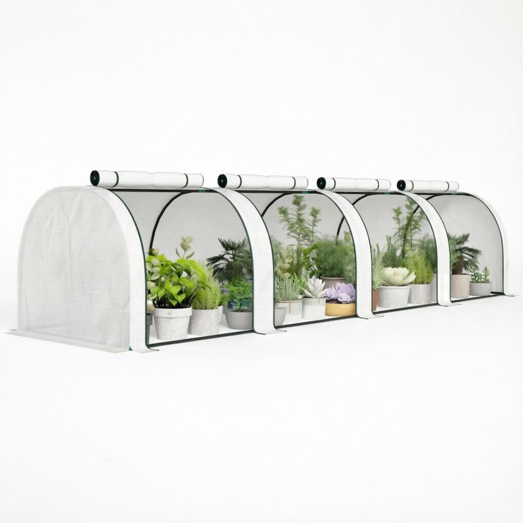 Portable Greenhouse with Zippered Doors - White Plant Shelter