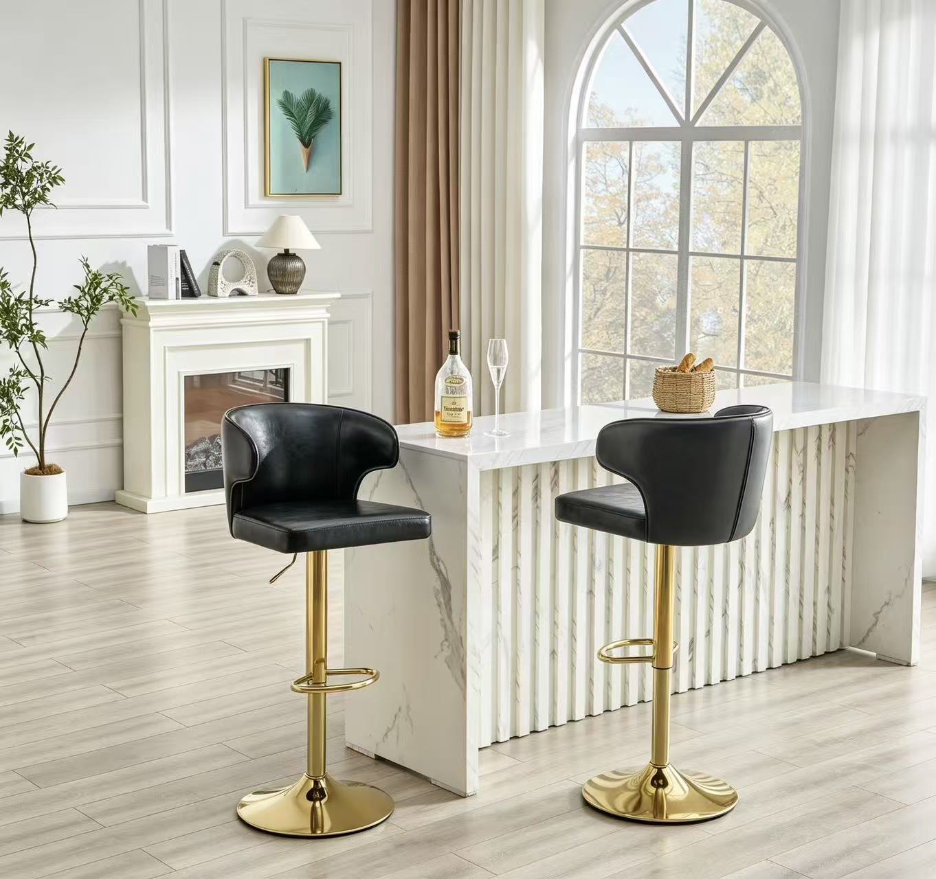 Modern Rotating Adjustable Bar Chair, PU Leather Belt Backrest Swivel
