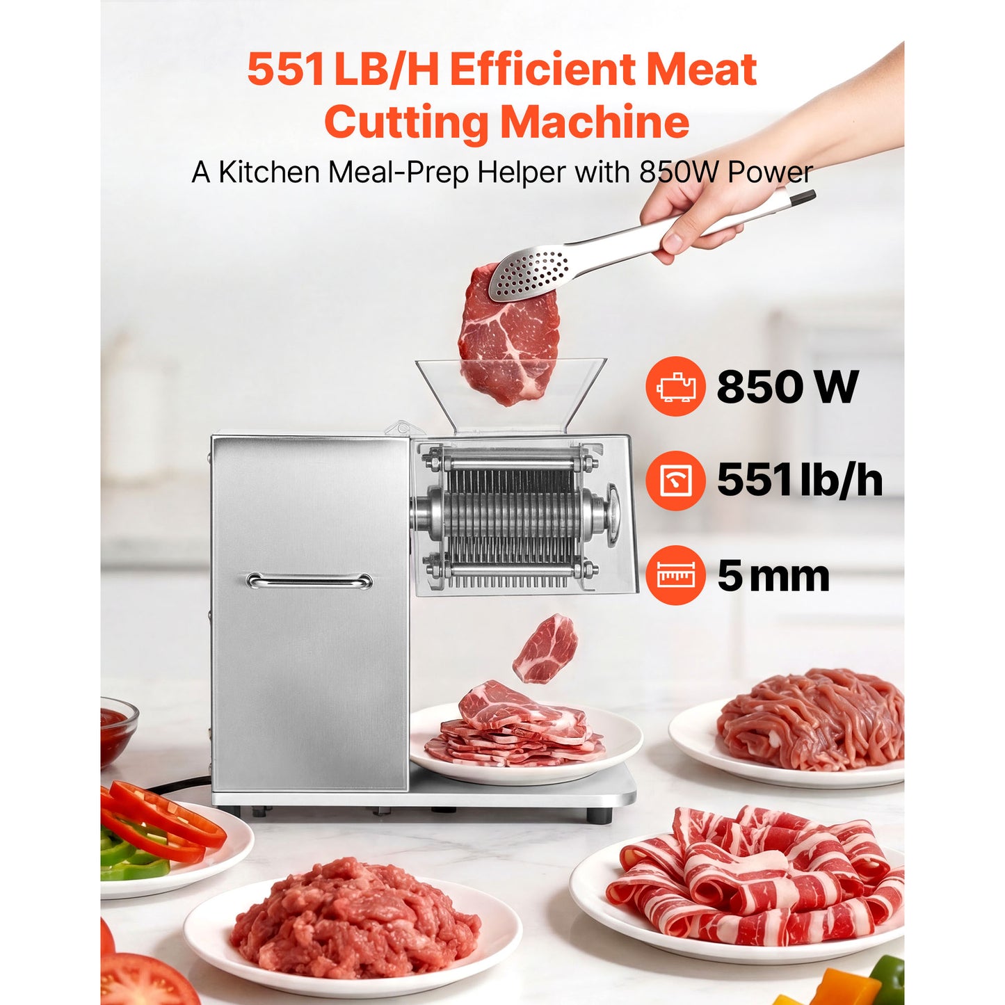 Electric Meat Slicer 850W Commercial Food Cutter with Stainless Steel Blade