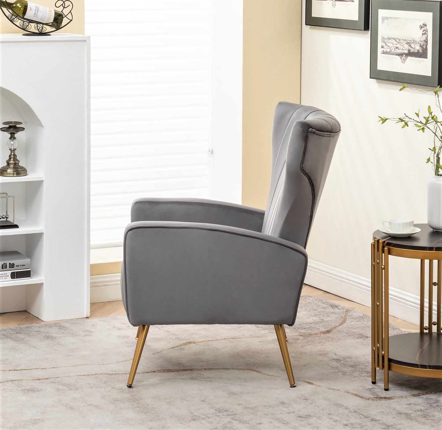 Velvet Accent Chair With Metal Legs, Modern Upholstered Armchair,