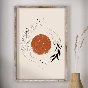 Nordic Abstract Art Canvas Wall Decor Sun and Moon Line Gold Foil Print