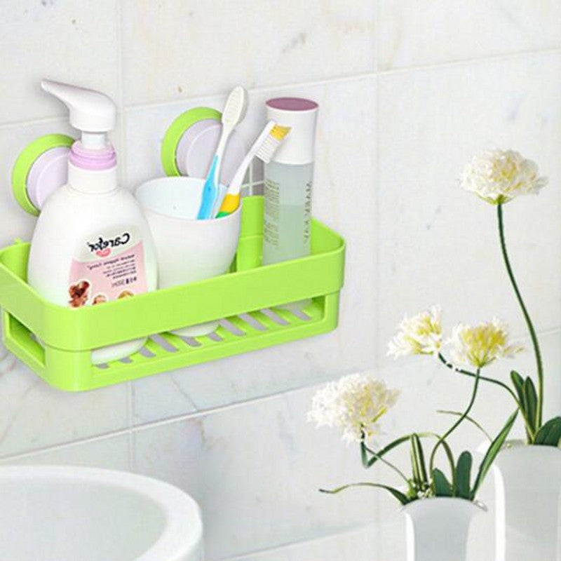 Wall-Mounted Suction Cup Bathroom Shelf Corner Storage Rack - Reusable, Waterproof