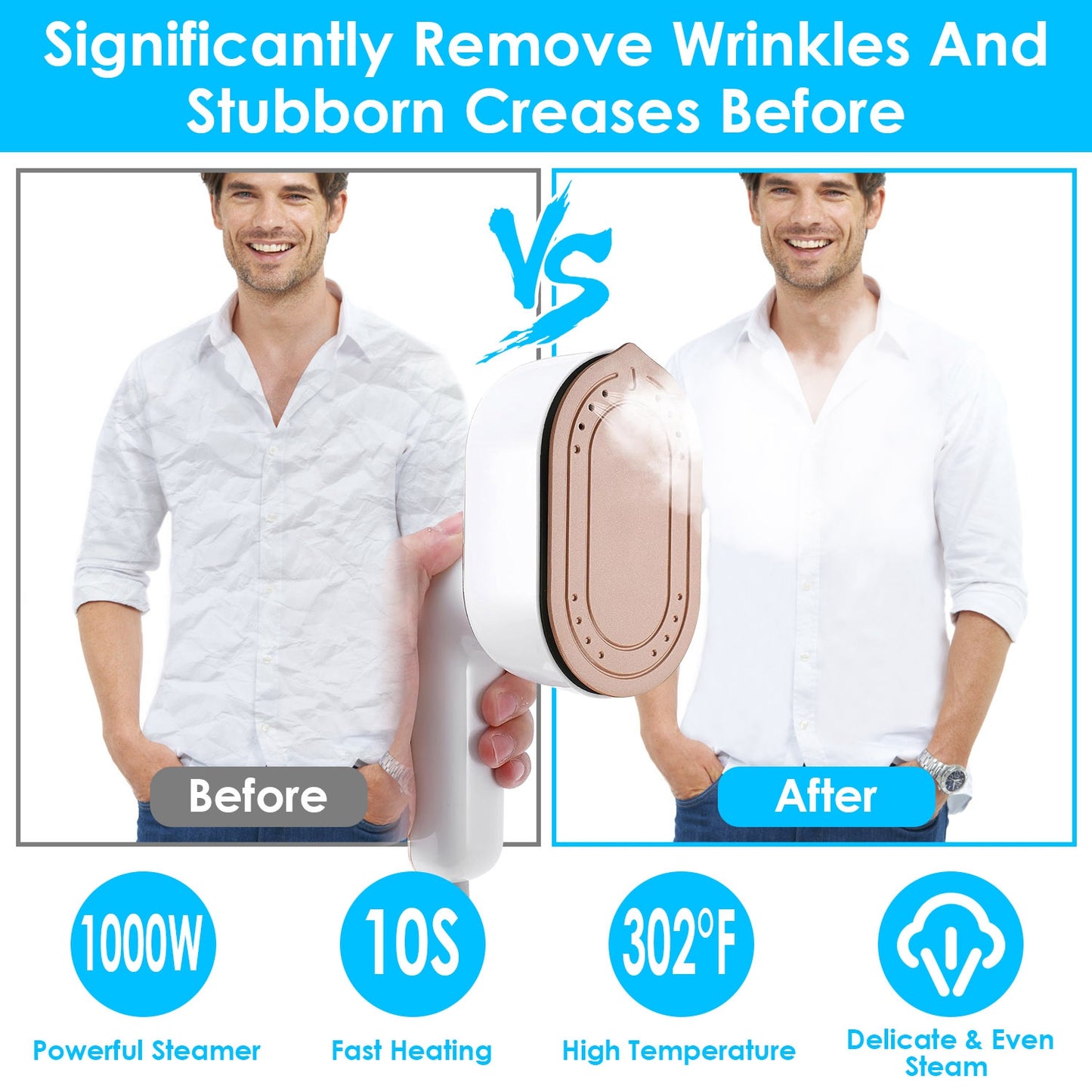 Portable Handheld Garment Steamer - 10S Fast Heating, Compact Design
