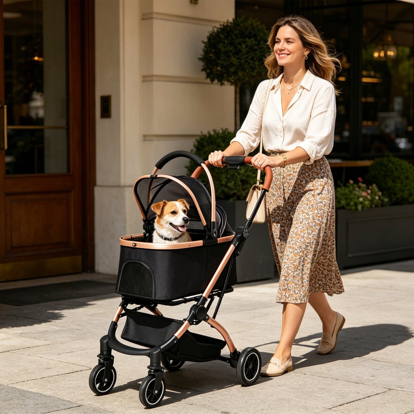 Pet Stroller for Dogs and Cats - Foldable 2-in-1 Detachable Design with Sun Canopy
