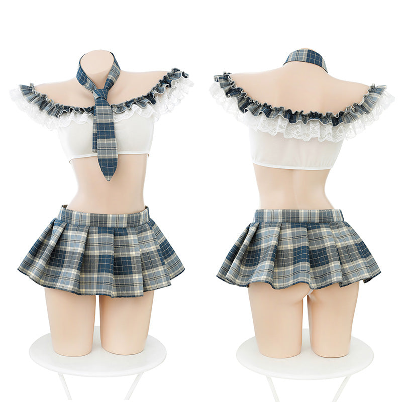 Plus Size Student Cosplay Uniform Set with Tie, Skirt, Trousers & Stockings
