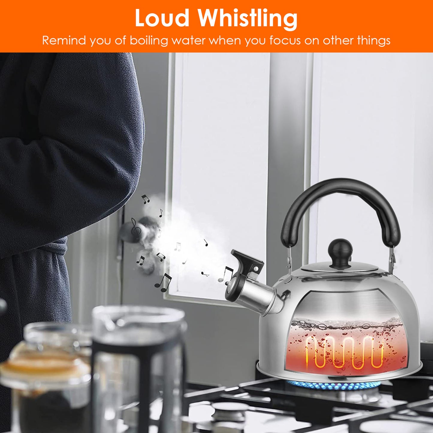 2.1 Quart Stainless Steel Whistling Tea Kettle - Silver