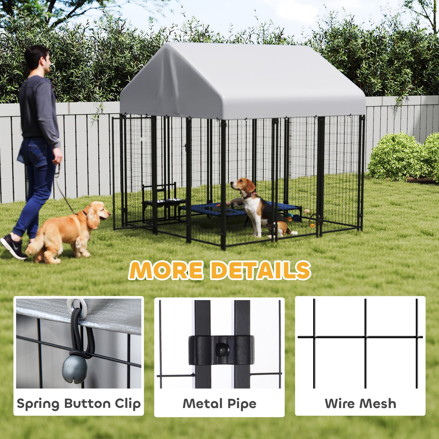 Heavy Duty Outdoor Dog Kennel with Roof, 6x6ft Welded Wire Playpen, Escape-Proof Lock