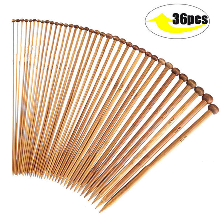 Wooden Knitting Needles Set - Carbonized & Bleached Round Beads, 25cm & 36cm