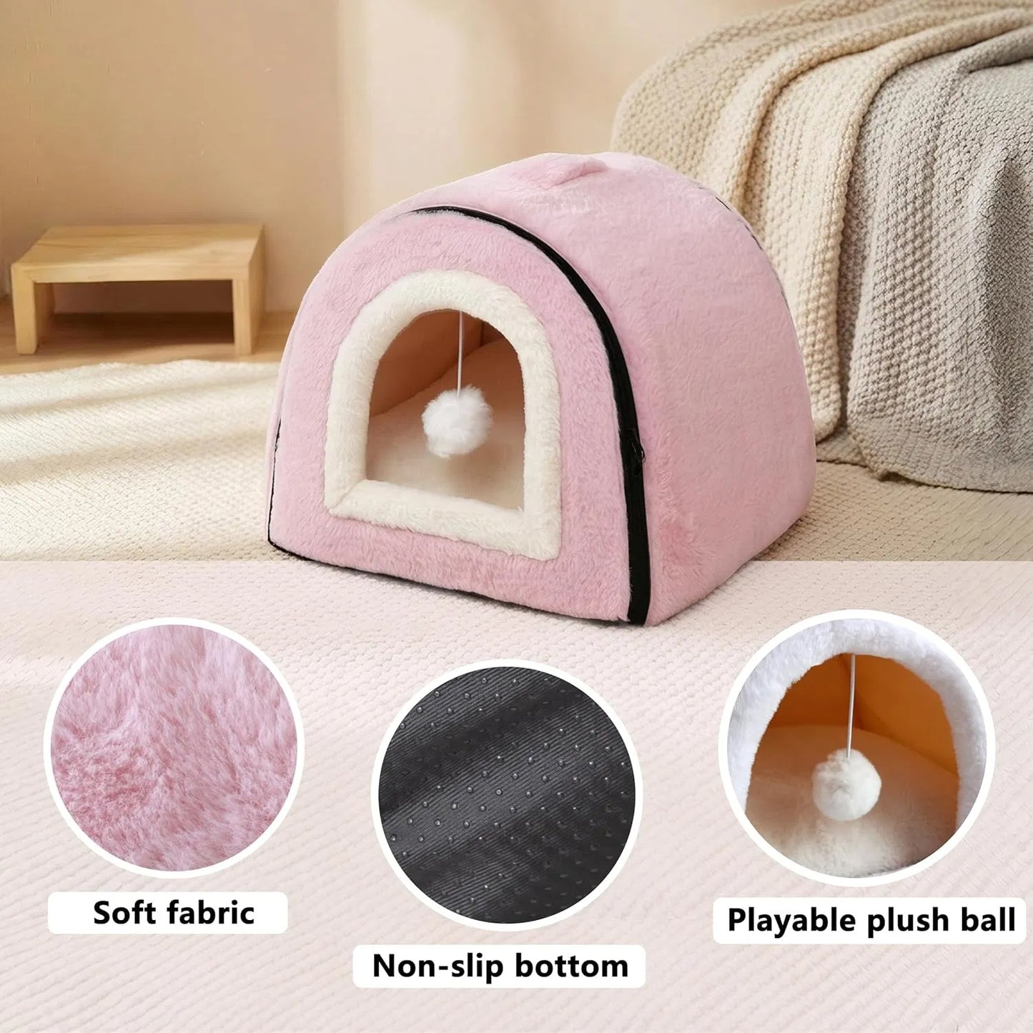 Foldable Indoor Cat Bed with Anti-Slip Water-Resistant Bottom - Cozy Pet House