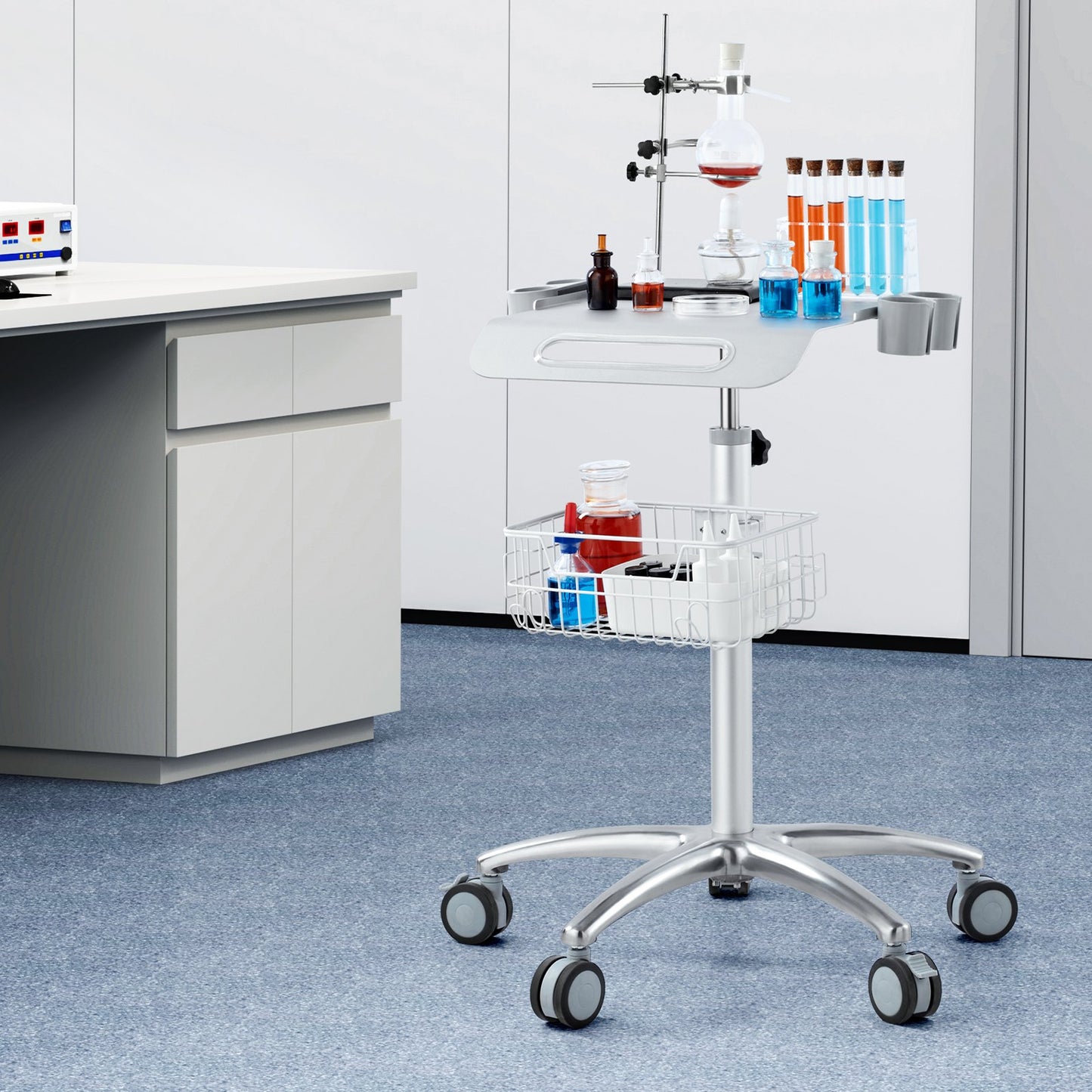 Height Adjustable Mobile Salon Cart with Wheels - White