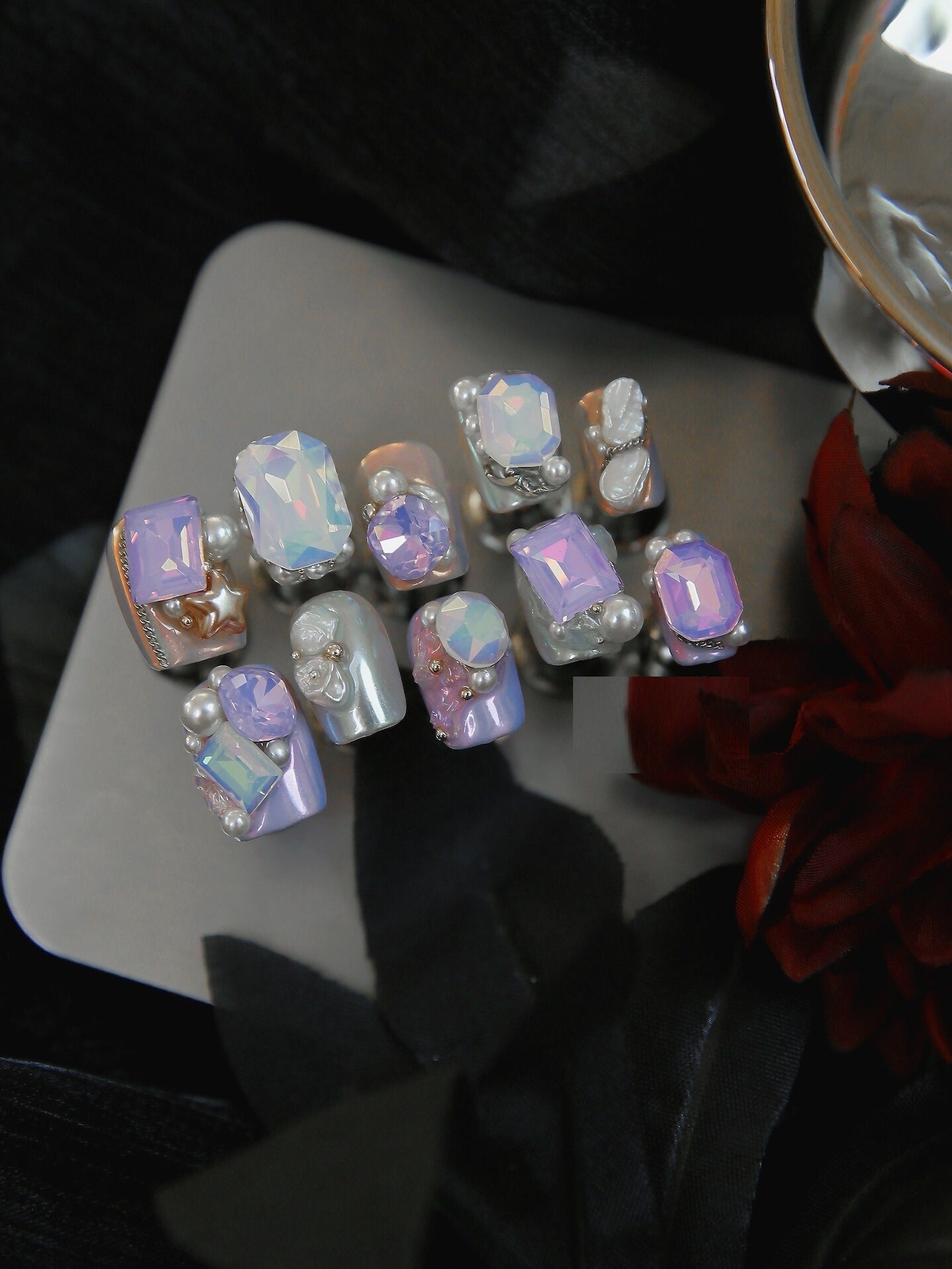 Nail Art Kit with Fairy Crown Design and Tourmaline Gem for Manicure - Multiple Sizes