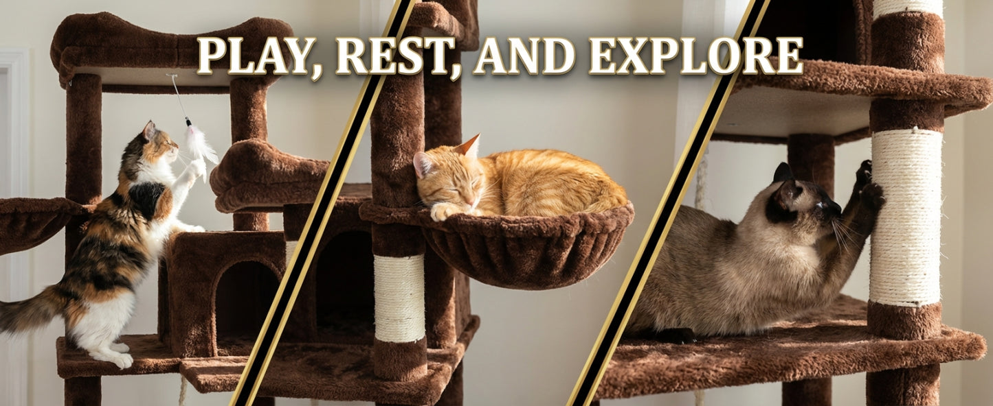 Tall Multi-Level Cat Tree with Hammocks & Scratching Posts - Brown 68in