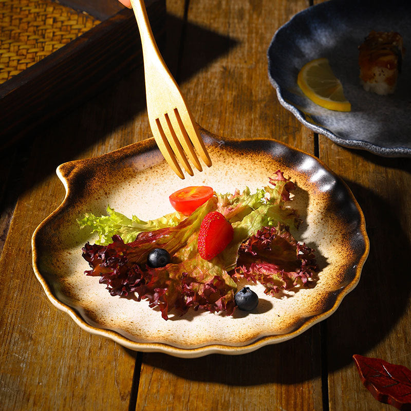 Ceramic Shell Plate for Kitchen & Dining - Irregular Shape, Microwave Safe