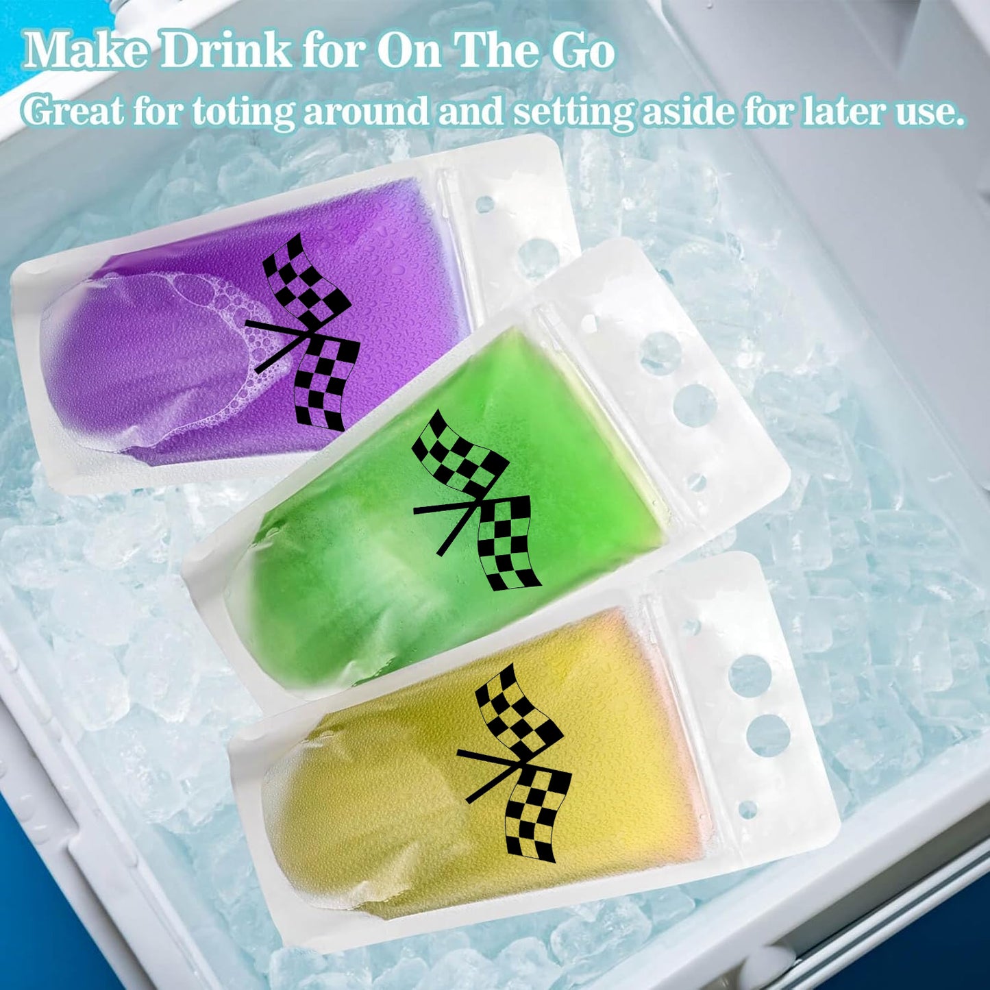 40 Clear Drink Pouches with Straws - Multi-Color Set