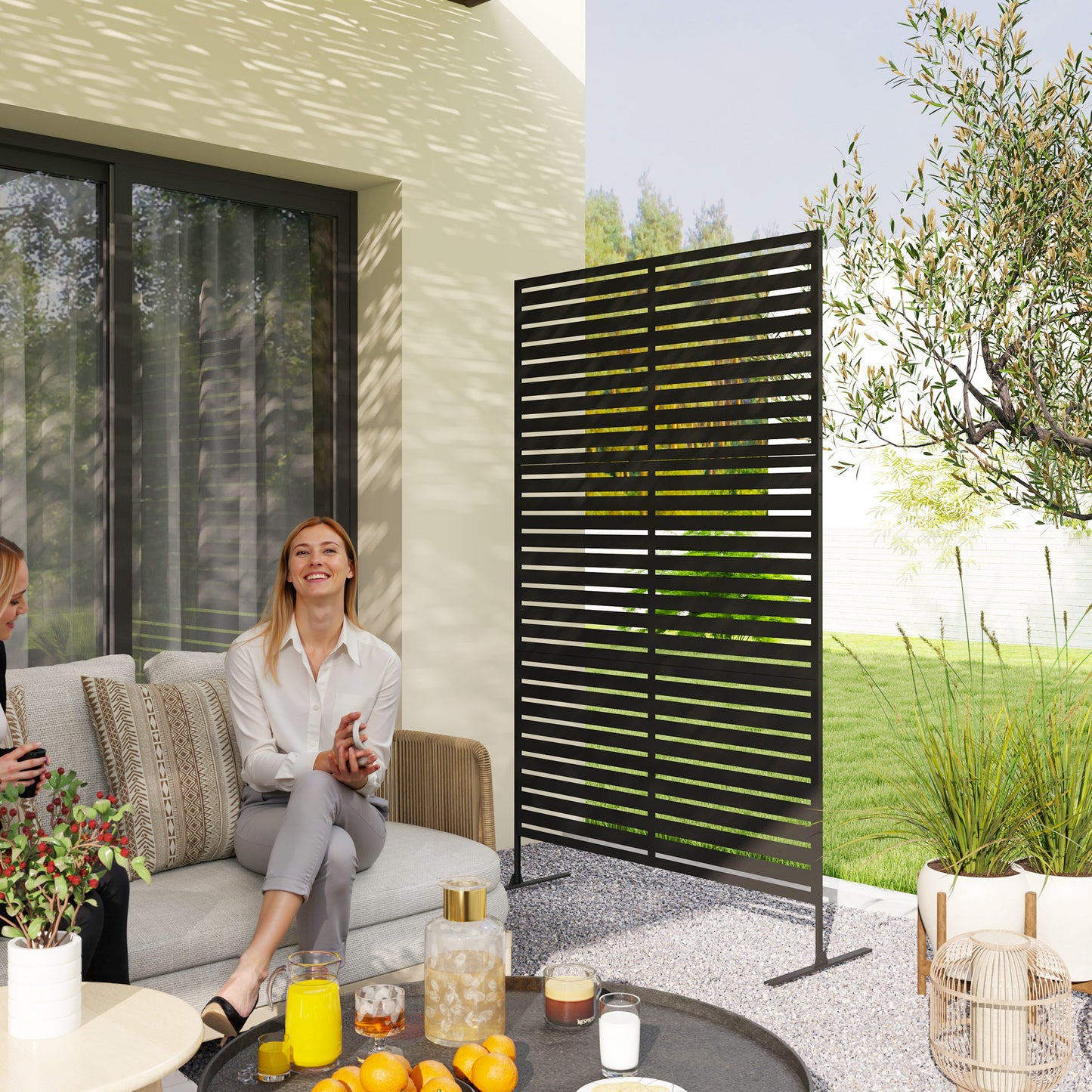 Outdoor Privacy Screen with Trellis, 78" H x 48" W, Black
