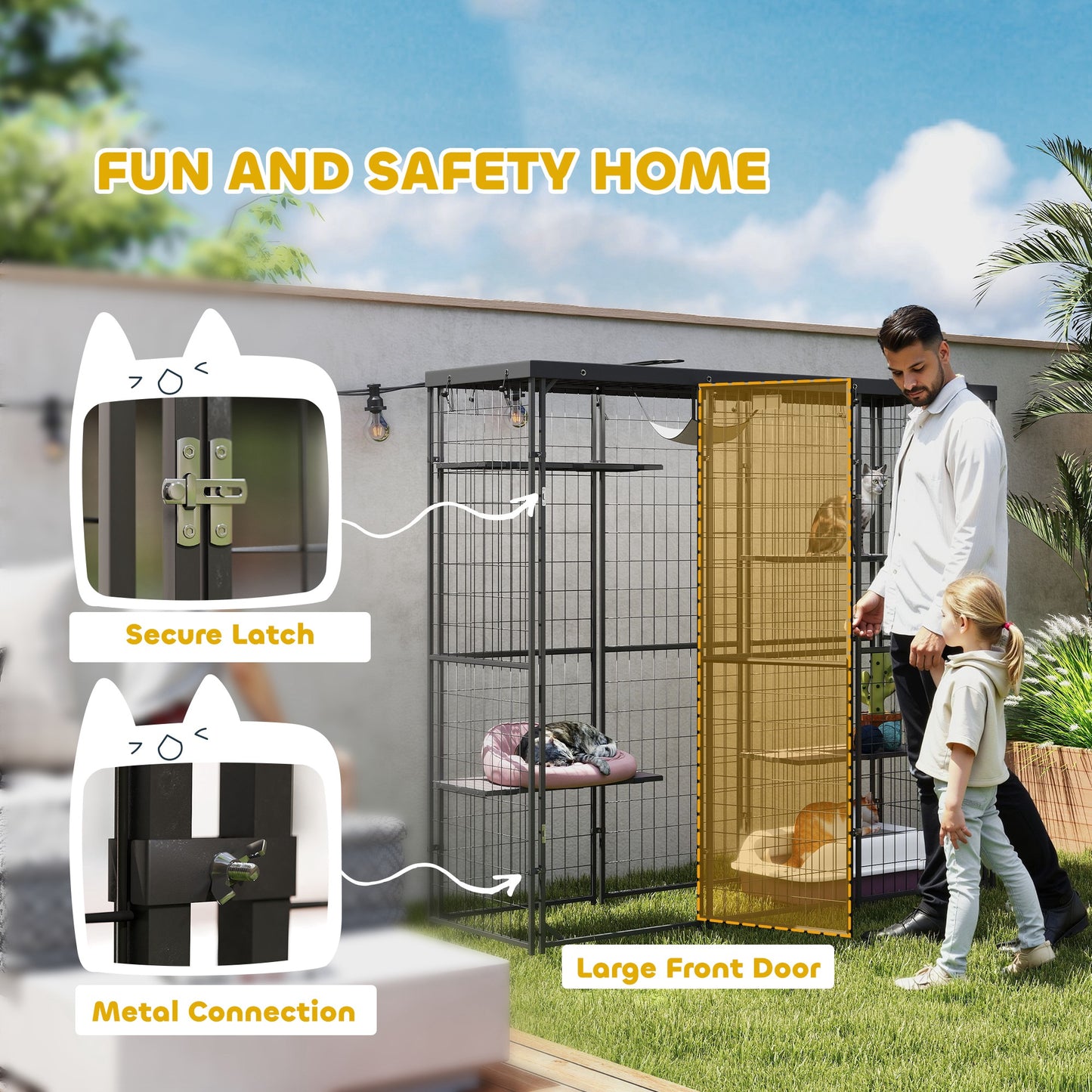 Outdoor Cat Enclosure with Waterproof Cover, 4 Platforms & Hammock for 1-3 Cats