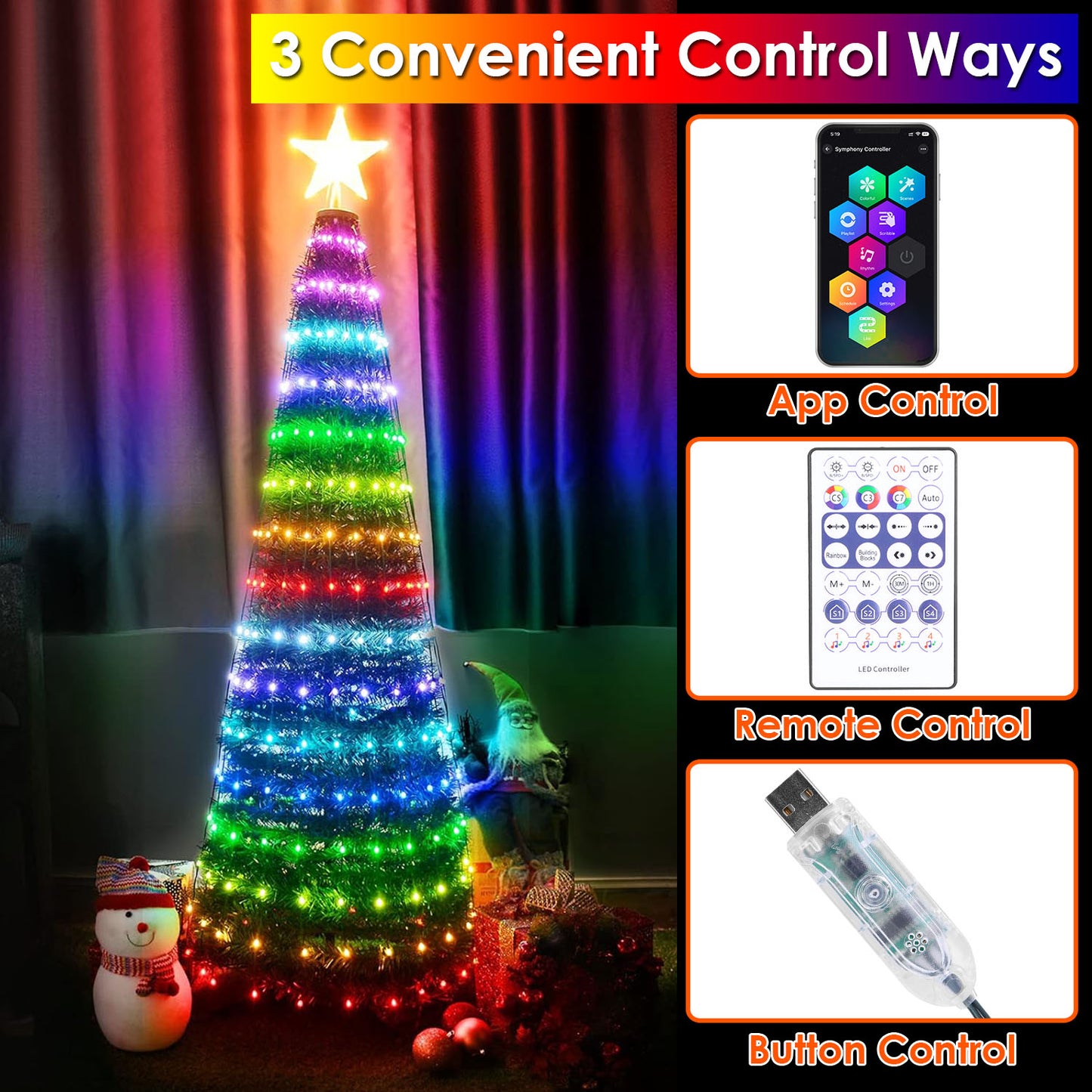 Collapsible Christmas Tree Lights with Remote Control - Multi-Color Options