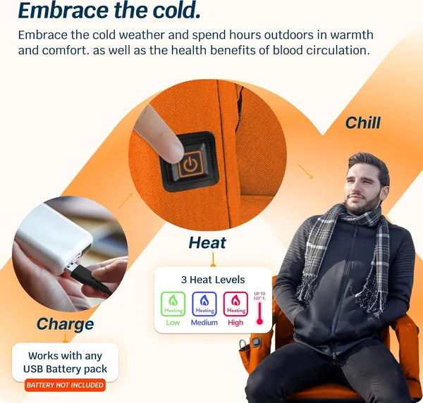 Heated Reclining Stadium Seat with Back Support - Orange