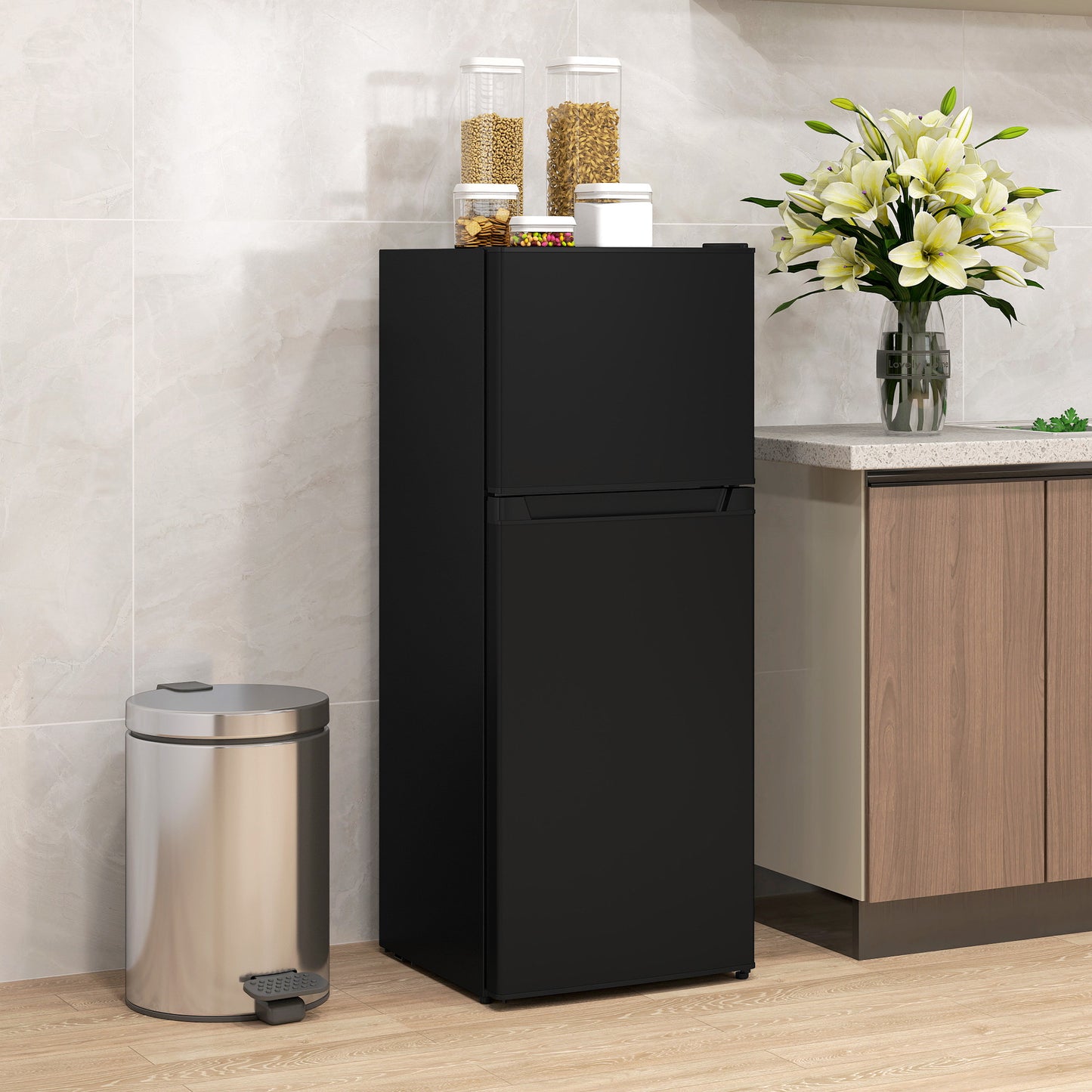 Small Refrigerator with Freezer - Compact Kitchen Appliance, Black, 490x500x1210mm