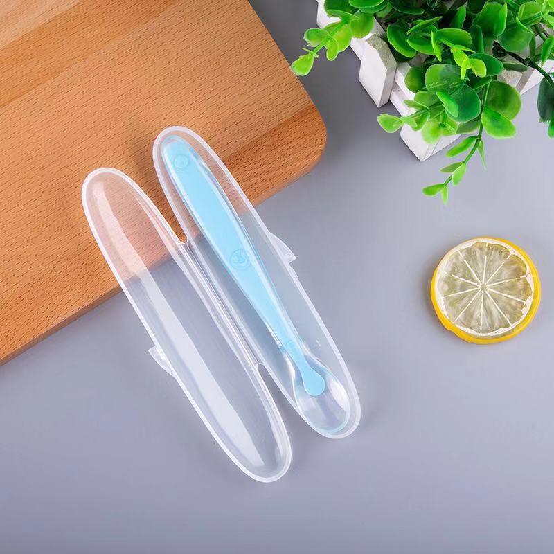 Baby Silicone Training Spoon with Storage Box - Soft Tip, Non-slip Handle