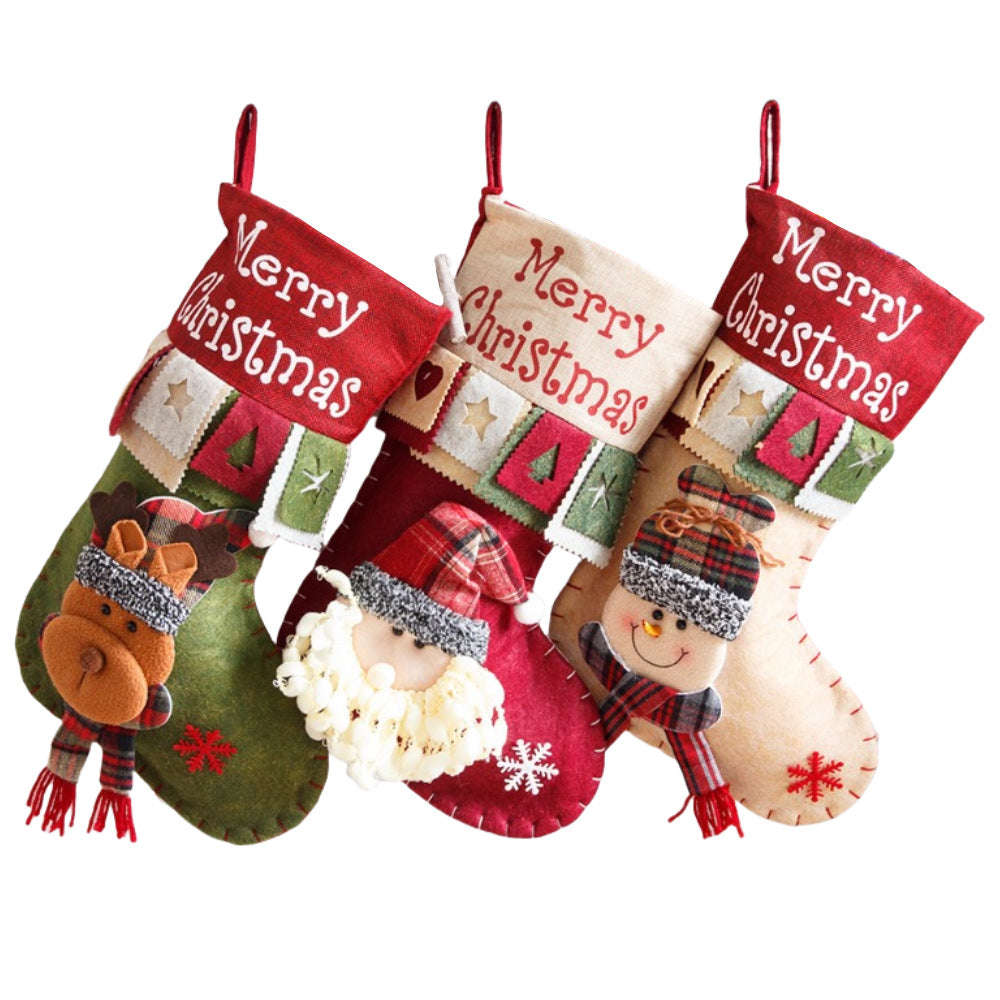 Festive Christmas Gift Bag Set - Santa, Snowman & Elk Styles, Cloth Material