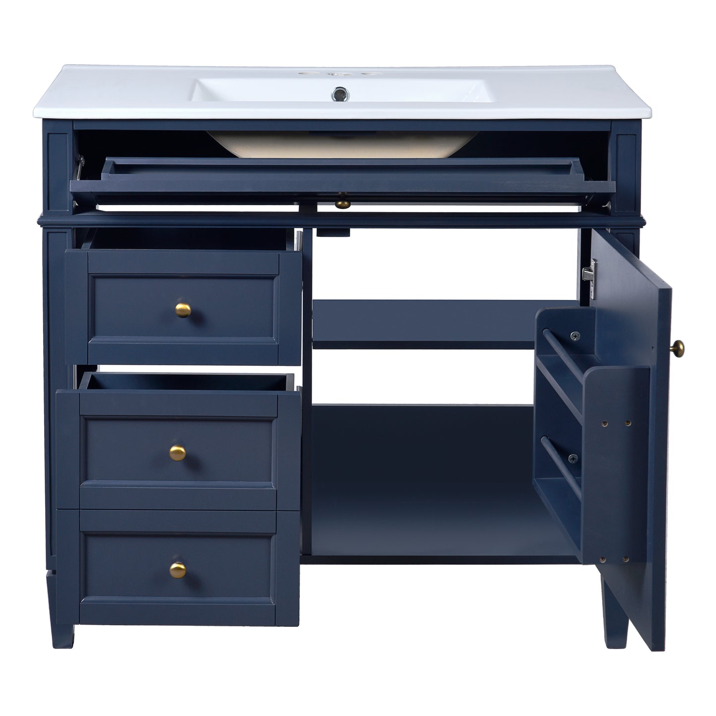 36'' Blue Bathroom Vanity with Ceramic Sink & 3 Drawers