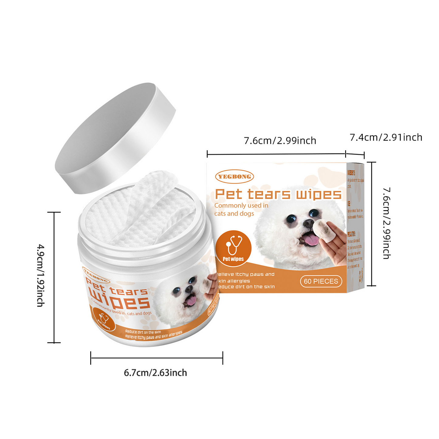 Pet Tear Stain Wipes for Dogs & Cats - Gentle Eye Cleaning, Aloe & Chamomile, 60 Count