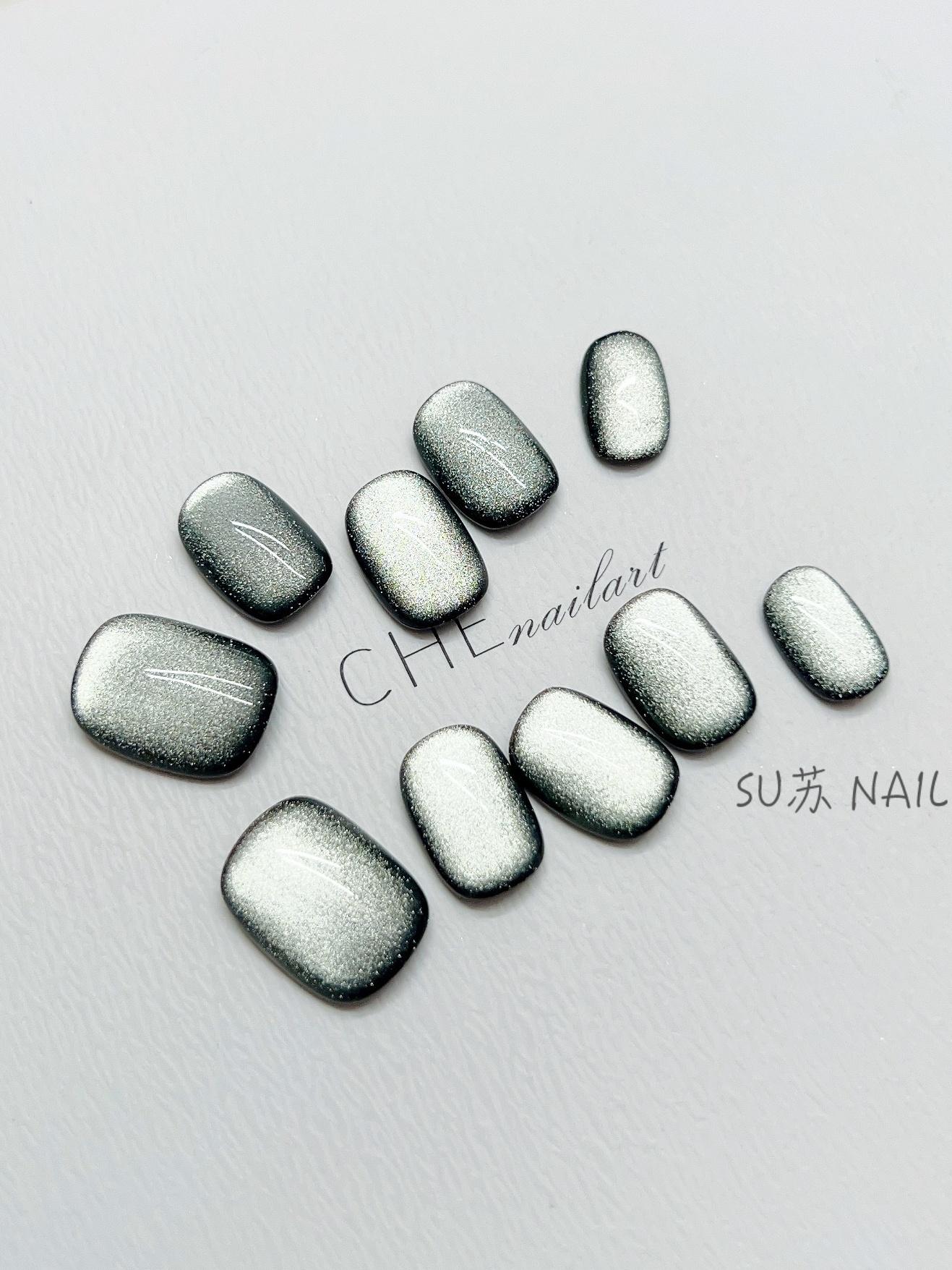 Dark Green Cat's Eye Nail Art Film Set - Short Square & Circle Shapes